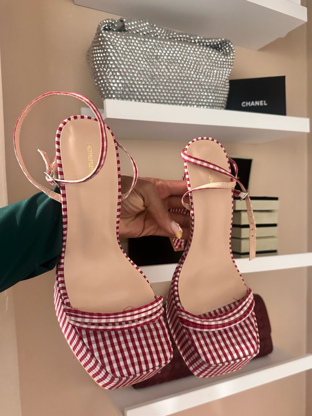 Red Gingham Ankle-Strap Platform Sandals - Women